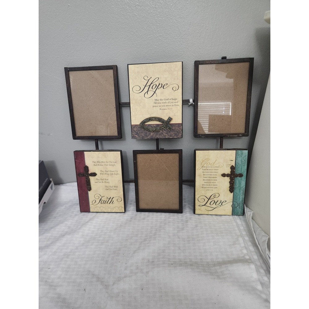 Religious Faith Hope Love Multi Photo Collage Wall Frame Metal Scripture Decor